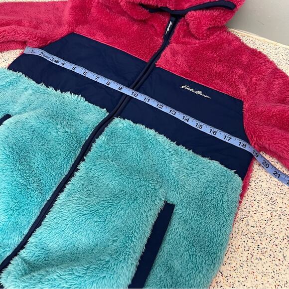 Eddie Bauer Youth Sherpa Fleece Color Block Zip Up Jacket Blue Pink Girl’s L - Picture 5 of 8